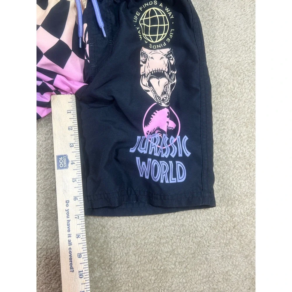 Kids Jurassic World Swim Trunks‎ Black Pink Checkerboard Dinosaur Size MD